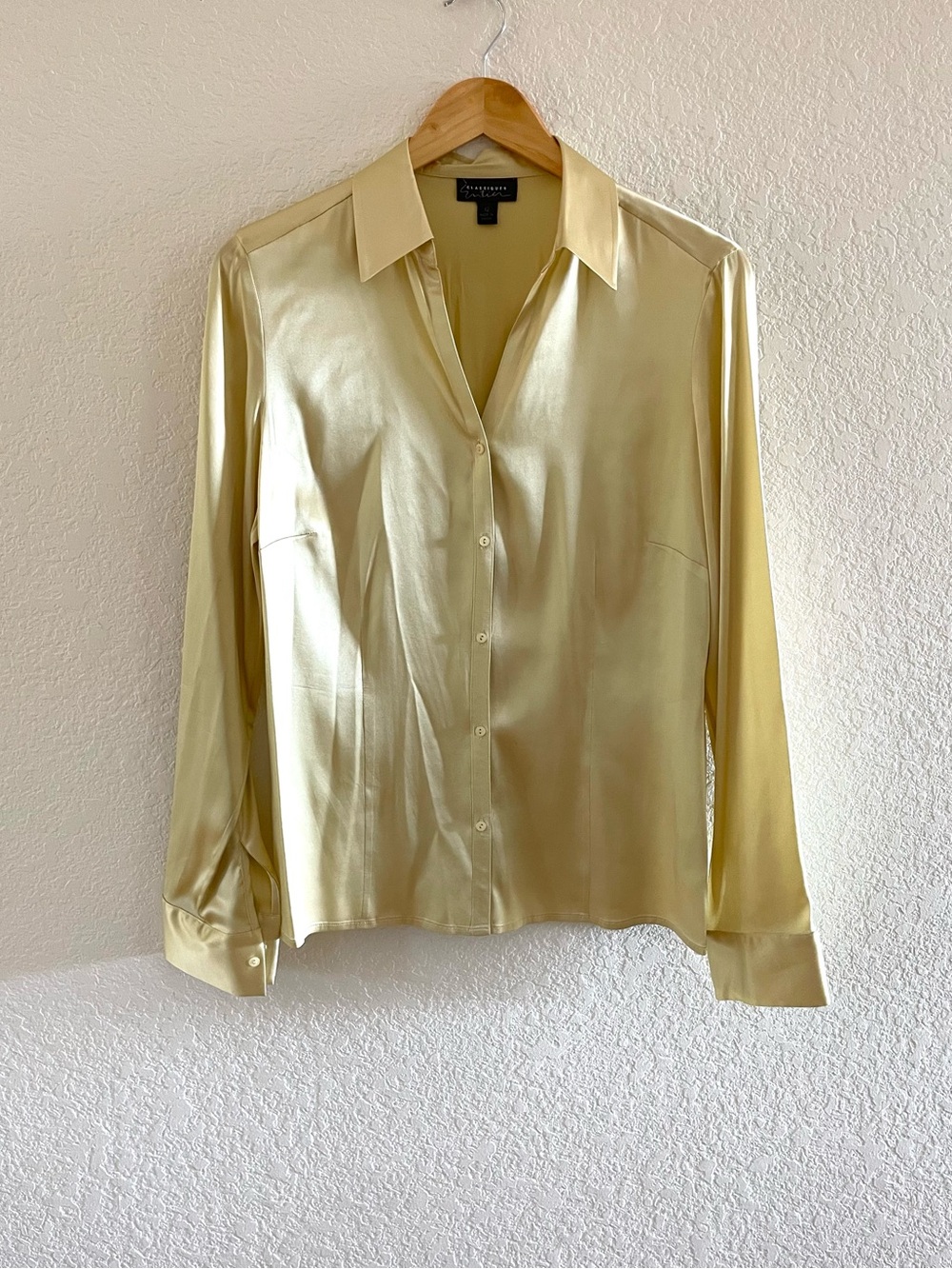 Classiques Entier Nordstrom Stretch Silk Long Sleeve - Champagne Yellow Sz Large